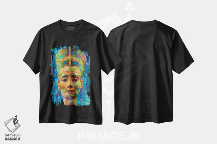 تیشرت مشکی طرح دار نفرتیتی، دکور آفریقایی اثر لئون دوونیس | فروشگاه ایماژ