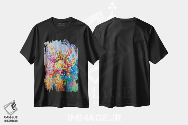 تیشرت مشکی طرح دار موزاییک گل دار، دکور معاصر اثر لئون دوونیس | فروشگاه ایماژ