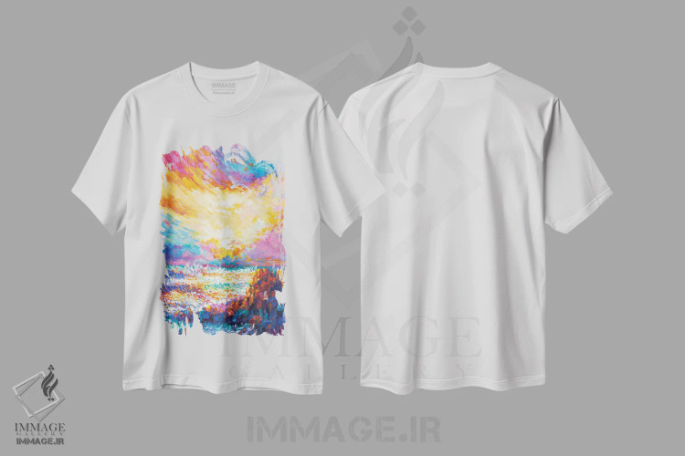 تیشرت سفید طرح دار شعر هنگام غروب آفتاب، دکور معاصر اثر لئون دوونیس | immage.ir