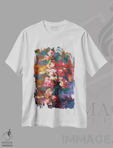 تیشرت سفید طرح دار تلخ و شیرین، آبستره اثر لئون دوونیس | فروشگاه ایماژ