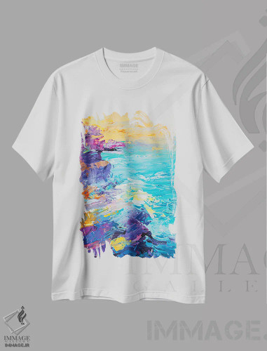 تیشرت سفید طرح دار خط ساحلی باشکوه، دکور معاصر اثر لئون دوونیس | فروشگاه ایماژ