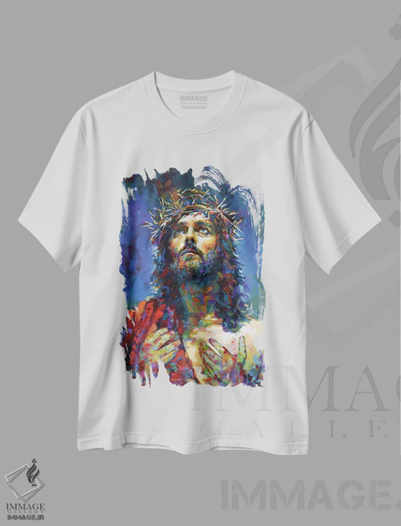 تیشرت سفید طرح دار عیسی مسیح، دکور معاصر اثر لئون دوونیس | فروشگاه ایماژ