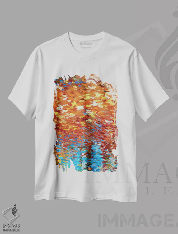 تیشرت سفید طرح دار بازتاب پاییز، هنر فاخر معاصر اثر لئون دوونیس | immage.ir