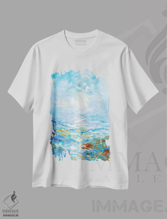 تیشرت سفید طرح دار سرخوشی صبحگاهی، آبستره اثر لئون دوونیس | فروشگاه ایماژ