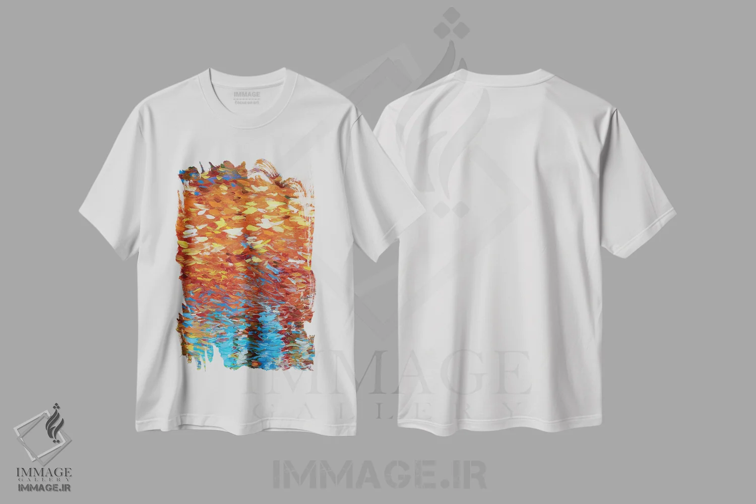 تیشرت سفید طرح دار بازتاب پاییز، هنر فاخر معاصر اثر لئون دوونیس | immage.ir