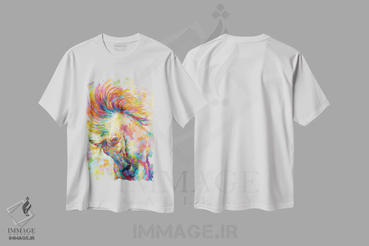 تیشرت سفید طرح دار اسب شجاع، دکور معاصر اثر لئون دوونیس | فروشگاه ایماژ