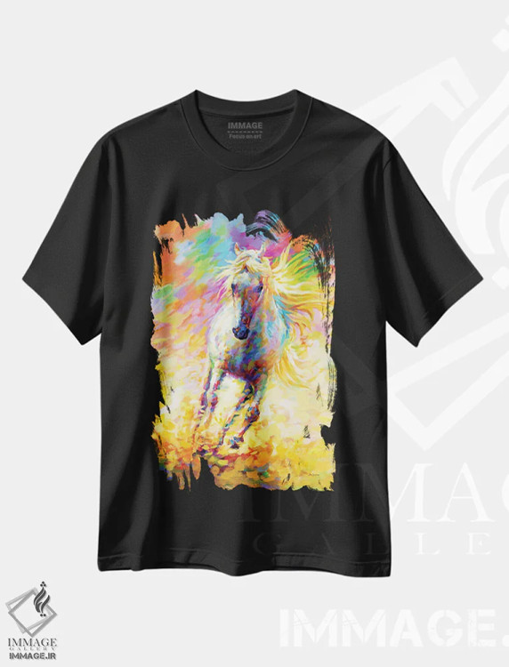 تیشرت مشکی طرح دار اسب طلایی، دکور معاصر اثر لئون دوونیس | فروشگاه ایماژ