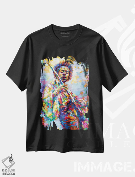 تیشرت مشکی طرح دار جیمی هندریکس، هنر فاخر معاصر اثر لئون دوونیس | immage.ir