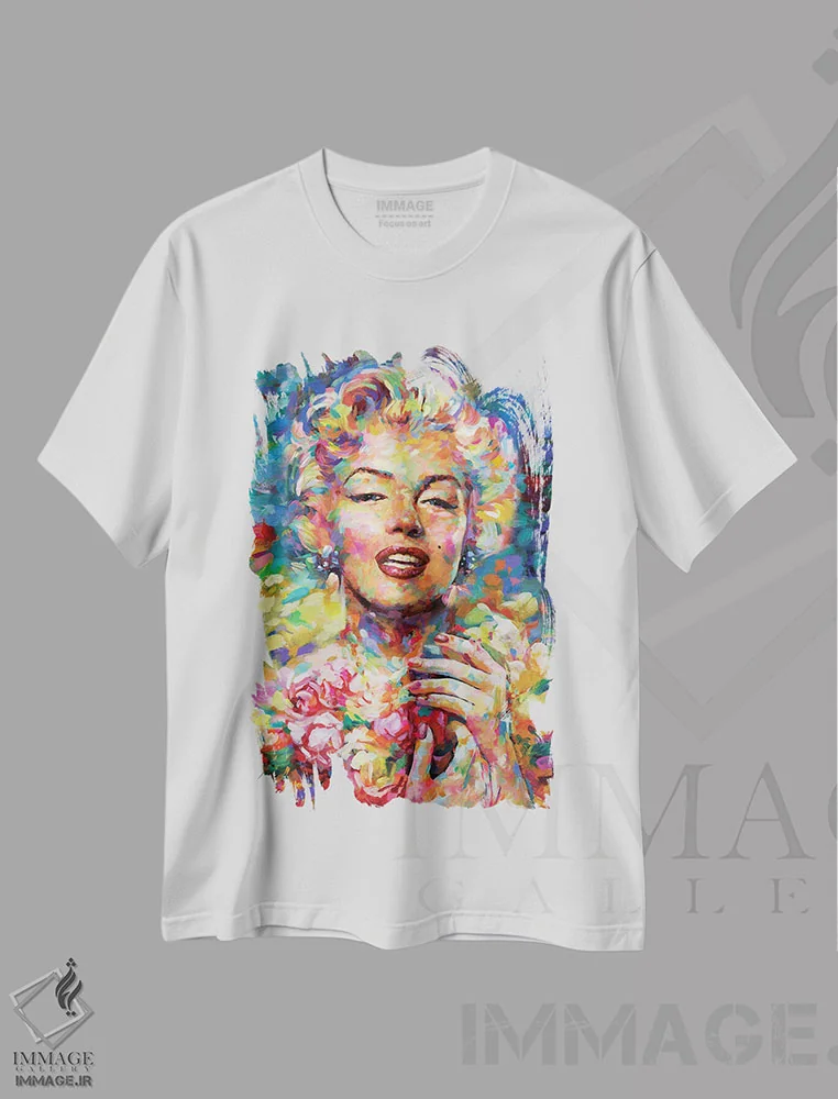 تیشرت سفید طرح دار مرلین مونرو ۳، هنر فاخر معاصر اثر لئون دوونیس | فروشگاه ایماژ