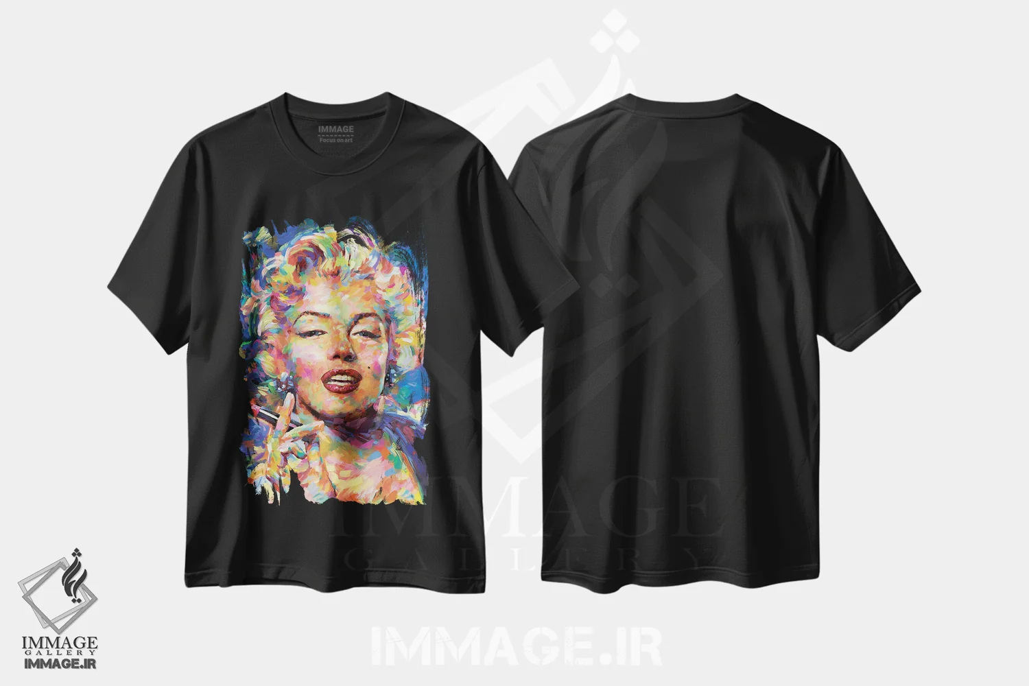 تیشرت مشکی طرح دار مرلین مونرو ۲، هنر فاخر معاصر اثر لئون دوونیس | فروشگاه ایماژ