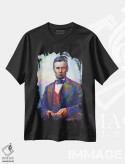 تیشرت مشکی طرح دار آبراهام لینکلن، هنر فاخر معاصر اثر لئون دوونیس | immage.ir
