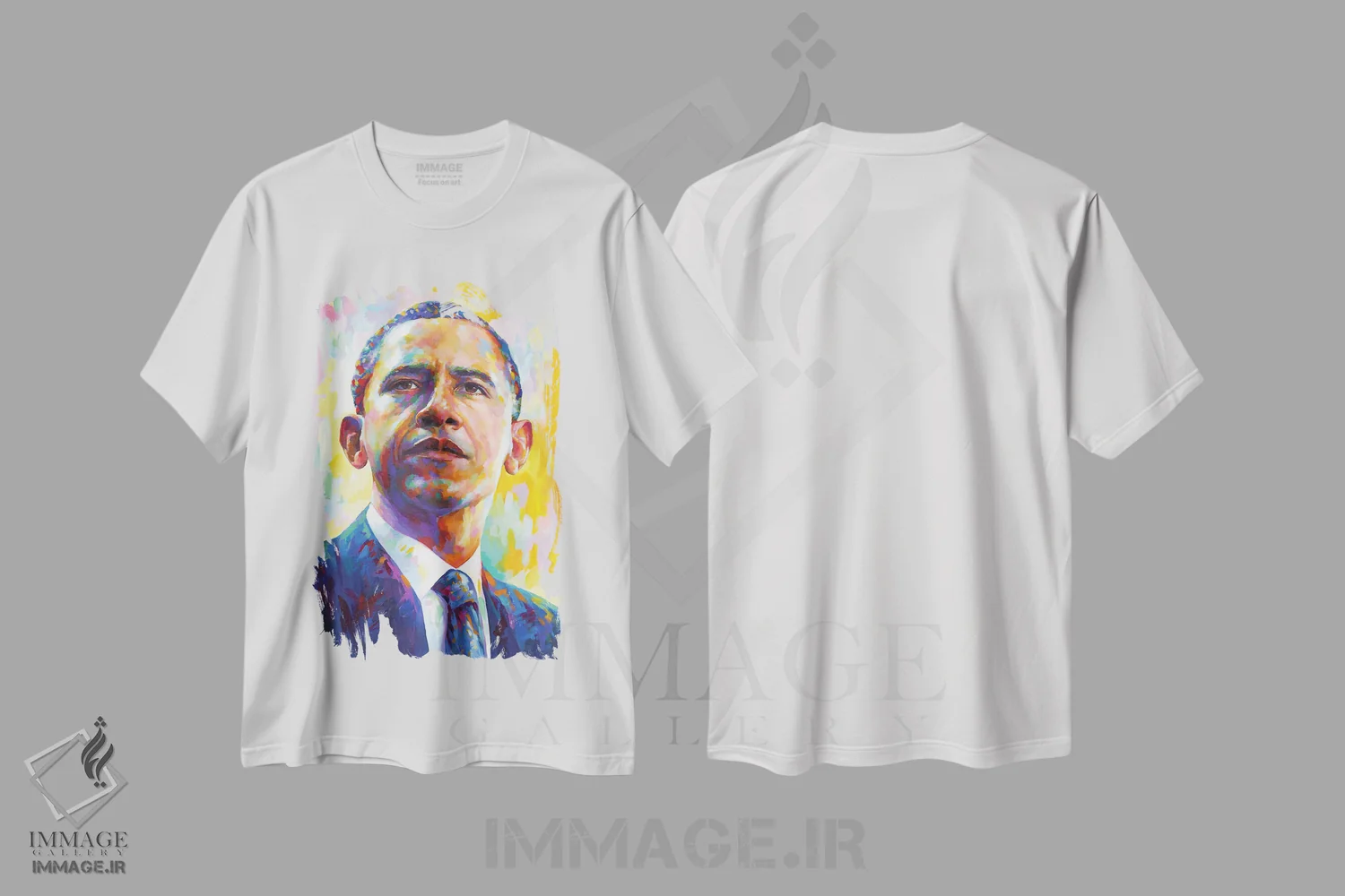 تیشرت سفید طرح دار رئیس جمهور اوباما، هنر فاخر معاصر اثر لئون دوونیس | فروشگاه ایماژ