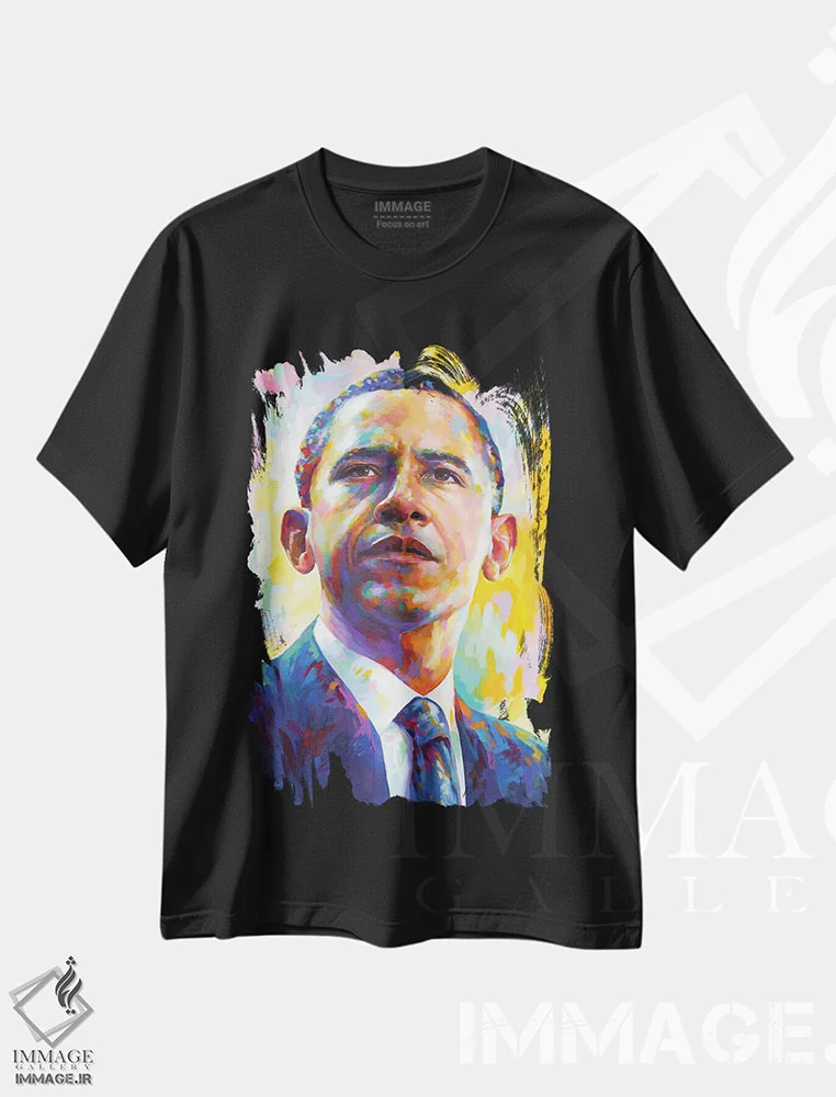 تیشرت مشکی طرح دار رئیس جمهور اوباما، هنر فاخر معاصر اثر لئون دوونیس | immage.ir