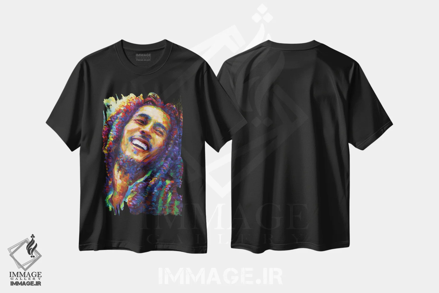 تیشرت مشکی طرح دار مارلی ۲، هنر فاخر معاصر اثر لئون دوونیس | فروشگاه ایماژ