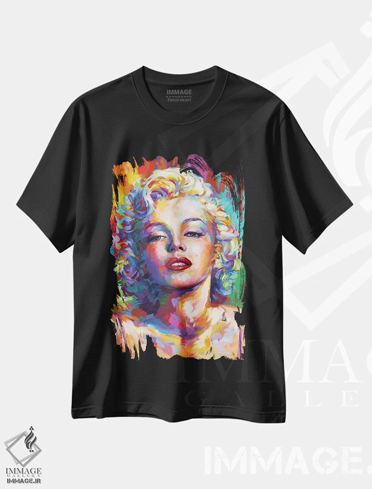 تیشرت مشکی طرح دار مرلین مونرو ۵، هنر فاخر معاصر اثر لئون دوونیس | immage.ir