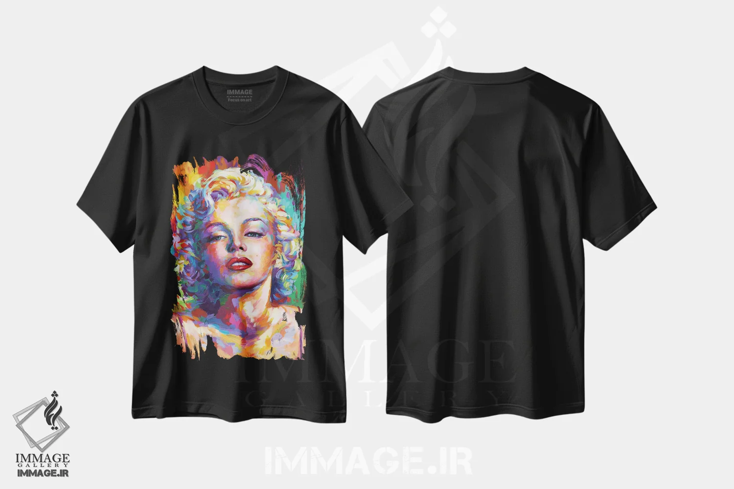 تیشرت مشکی طرح دار مرلین مونرو ۵، هنر فاخر معاصر اثر لئون دوونیس | immage.ir