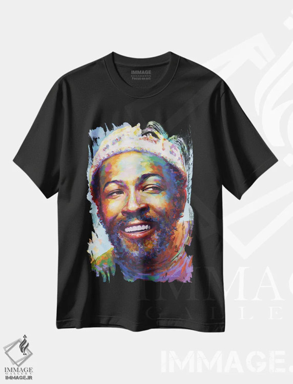 تیشرت مشکی طرح دار ماروین گی ۱، هنر فاخر معاصر اثر لئون دوونیس | فروشگاه ایماژ