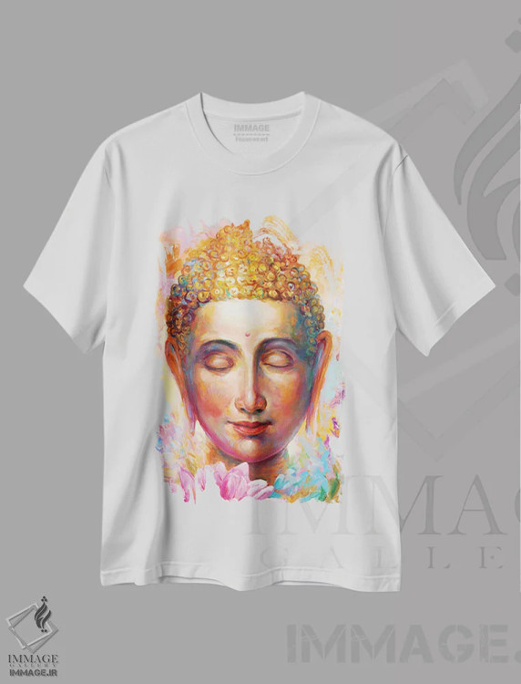 تیشرت سفید طرح دار بودا ۲، هنر فاخر معاصر اثر لئون دوونیس | immage.ir