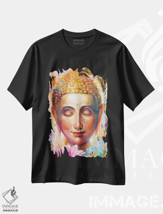 تیشرت مشکی طرح دار بودا ۲، هنر فاخر معاصر اثر لئون دوونیس | فروشگاه ایماژ