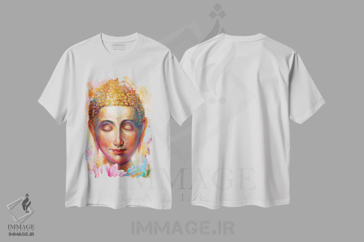 تیشرت سفید طرح دار بودا ۲، هنر فاخر معاصر اثر لئون دوونیس | immage.ir