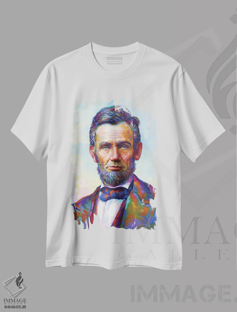 تیشرت سفید طرح دار آبراهام لینکلن ۲، هنر فاخر معاصر اثر لئون دوونیس | immage.ir