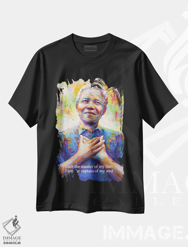 تیشرت مشکی طرح دار نلسون ماندلا ۲، هنر آمریکایی آفریقایی تبار اثر لئون دوونیس | فروشگاه ایماژ