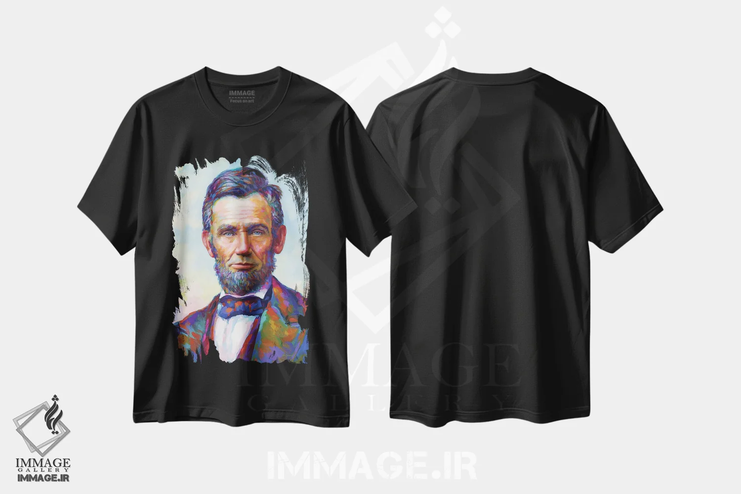 تیشرت مشکی طرح دار آبراهام لینکلن ۲، هنر فاخر معاصر اثر لئون دوونیس | فروشگاه ایماژ