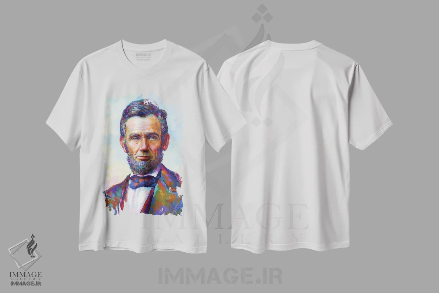 تیشرت سفید طرح دار آبراهام لینکلن ۲، هنر فاخر معاصر اثر لئون دوونیس | immage.ir