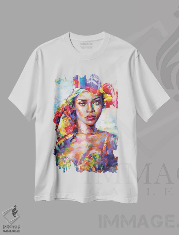 تیشرت سفید طرح دار ریحانا، هنر فاخر معاصر اثر لئون دوونیس | فروشگاه ایماژ