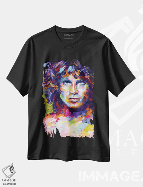 تیشرت مشکی طرح دار جیم موریسون، هنر فاخر معاصر اثر لئون دوونیس | فروشگاه ایماژ