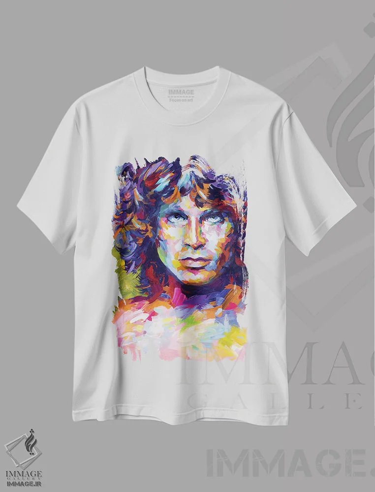 تیشرت سفید طرح دار جیم موریسون، هنر فاخر معاصر اثر لئون دوونیس | immage.ir