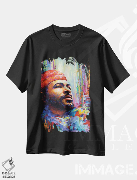 تیشرت مشکی طرح دار ماروین گی ۲، هنر آمریکایی آفریقایی تبار اثر لئون دوونیس | فروشگاه ایماژ