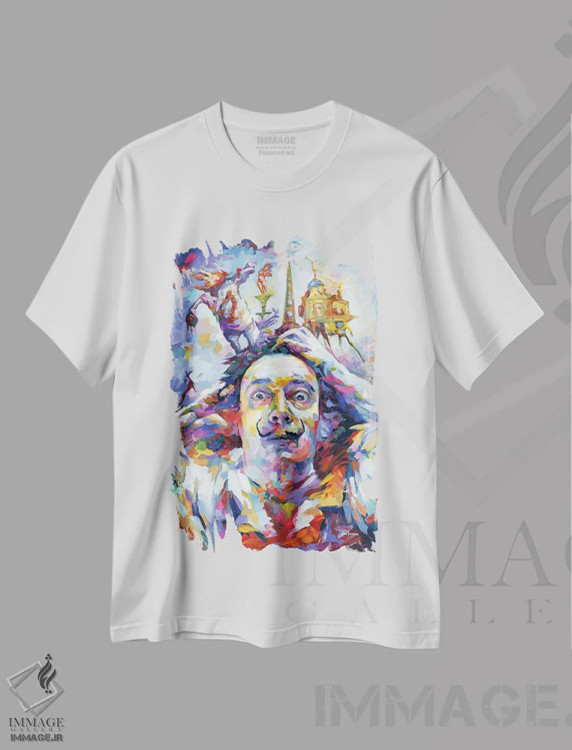تیشرت سفید طرح دار سالوادور دالی، هنر فاخر معاصر اثر لئون دوونیس | فروشگاه ایماژ