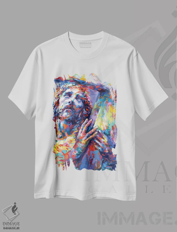 تیشرت سفید طرح دار عیسی مسیح ۲، هنر فاخر معاصر اثر لئون دوونیس | immage.ir