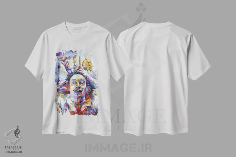 تیشرت سفید طرح دار سالوادور دالی، هنر فاخر معاصر اثر لئون دوونیس | فروشگاه ایماژ