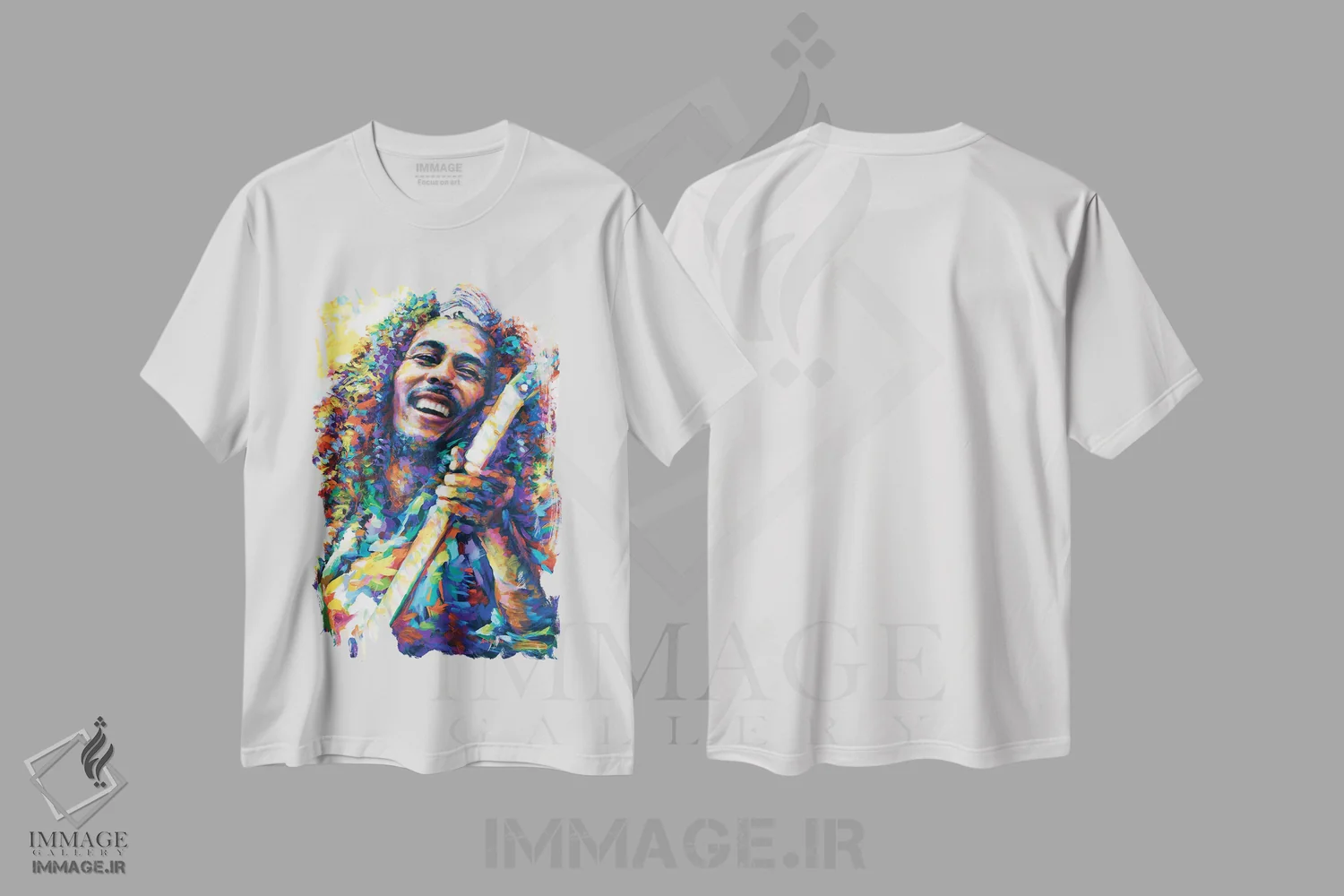 تیشرت سفید طرح دار مارلی ۳، هنر فاخر معاصر اثر لئون دوونیس | فروشگاه ایماژ