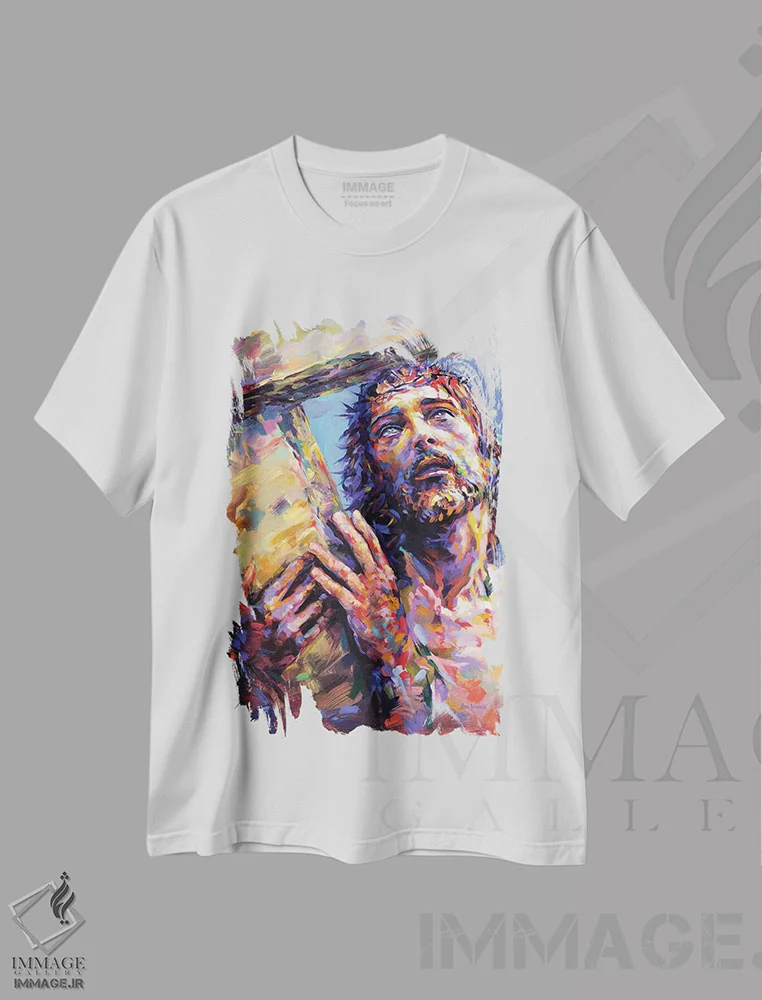 تیشرت سفید طرح دار عیسی مسیح ۳، هنر فاخر معاصر اثر لئون دوونیس | immage.ir