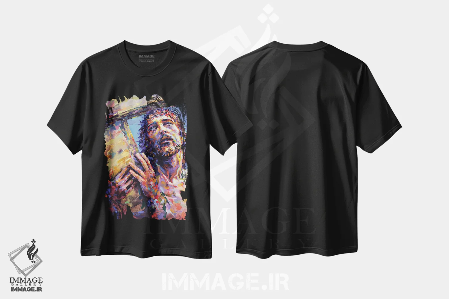 تیشرت مشکی طرح دار عیسی مسیح ۳، هنر فاخر معاصر اثر لئون دوونیس | فروشگاه ایماژ