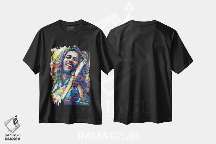 تیشرت مشکی طرح دار مارلی ۳، هنر فاخر معاصر اثر لئون دوونیس | immage.ir
