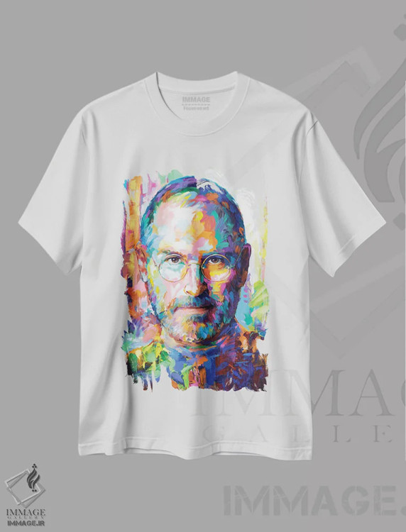 تیشرت سفید طرح دار استیو جابز، هنر فاخر معاصر اثر لئون دوونیس | فروشگاه ایماژ
