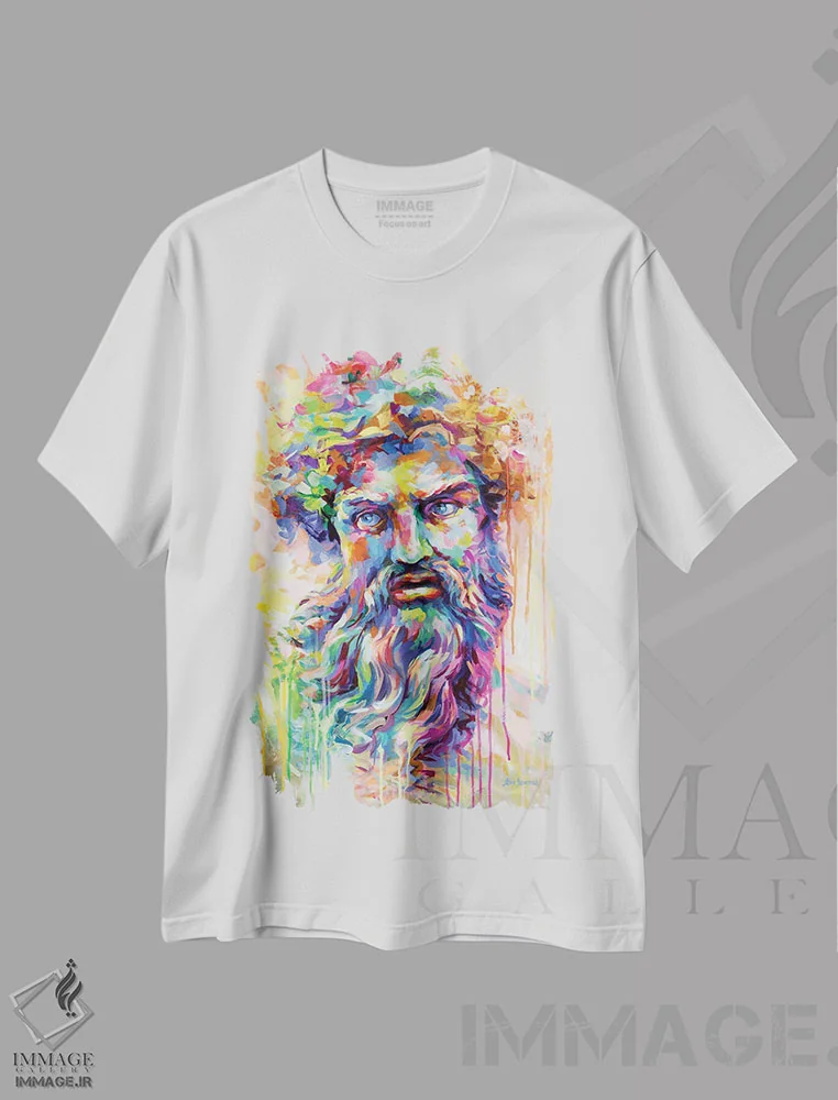 تیشرت سفید طرح دار زئوس، دکور معاصر اثر لئون دوونیس | فروشگاه ایماژ