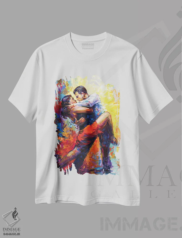 تیشرت سفید طرح دار آتش تانگو، دکور معاصر اثر لئون دوونیس | فروشگاه ایماژ