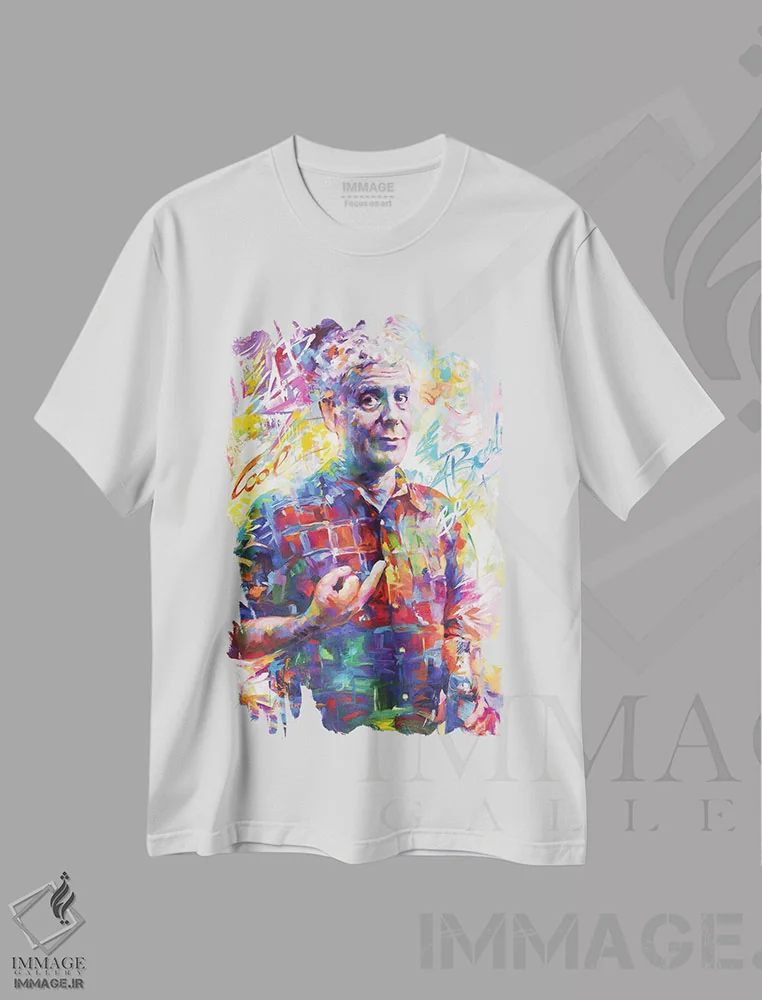 تیشرت سفید طرح دار آنتونی بوردین، هنر فاخر معاصر اثر لئون دوونیس | immage.ir