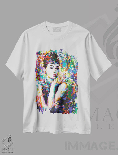 تیشرت سفید طرح دار آدری هپبورن، هنر فاخر معاصر اثر لئون دوونیس | فروشگاه ایماژ