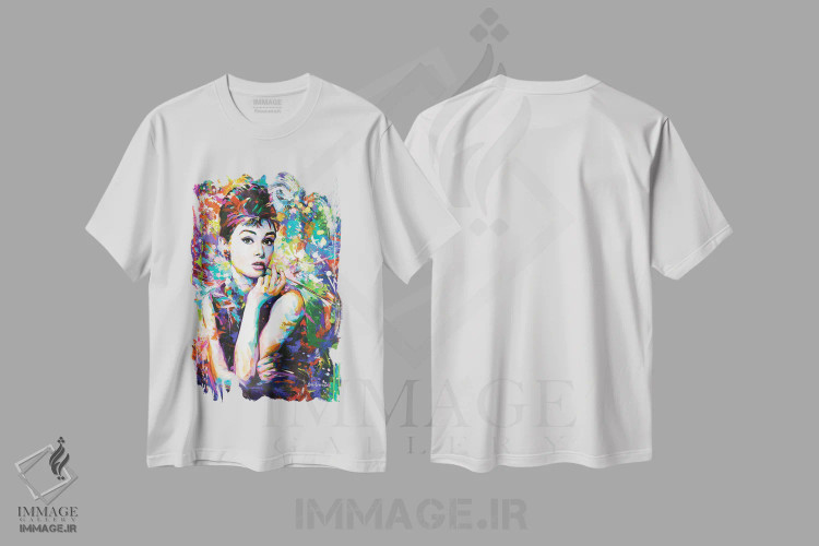 تیشرت سفید طرح دار آدری هپبورن، هنر فاخر معاصر اثر لئون دوونیس | فروشگاه ایماژ