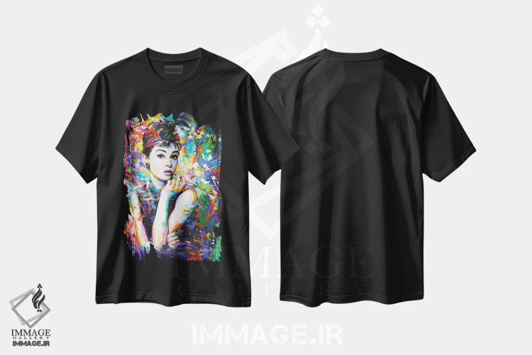 تیشرت مشکی طرح دار آدری هپبورن، هنر فاخر معاصر اثر لئون دوونیس | immage.ir