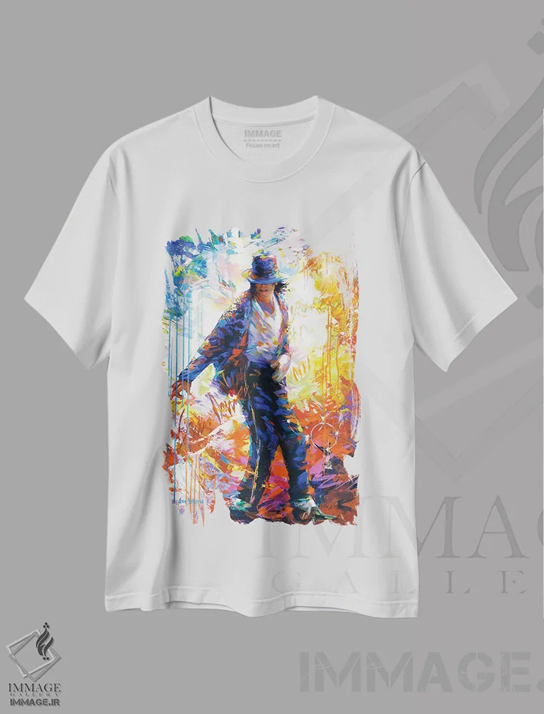 تیشرت سفید طرح دار مایکل جکسون ۳، هنر فاخر معاصر اثر لئون دوونیس | immage.ir