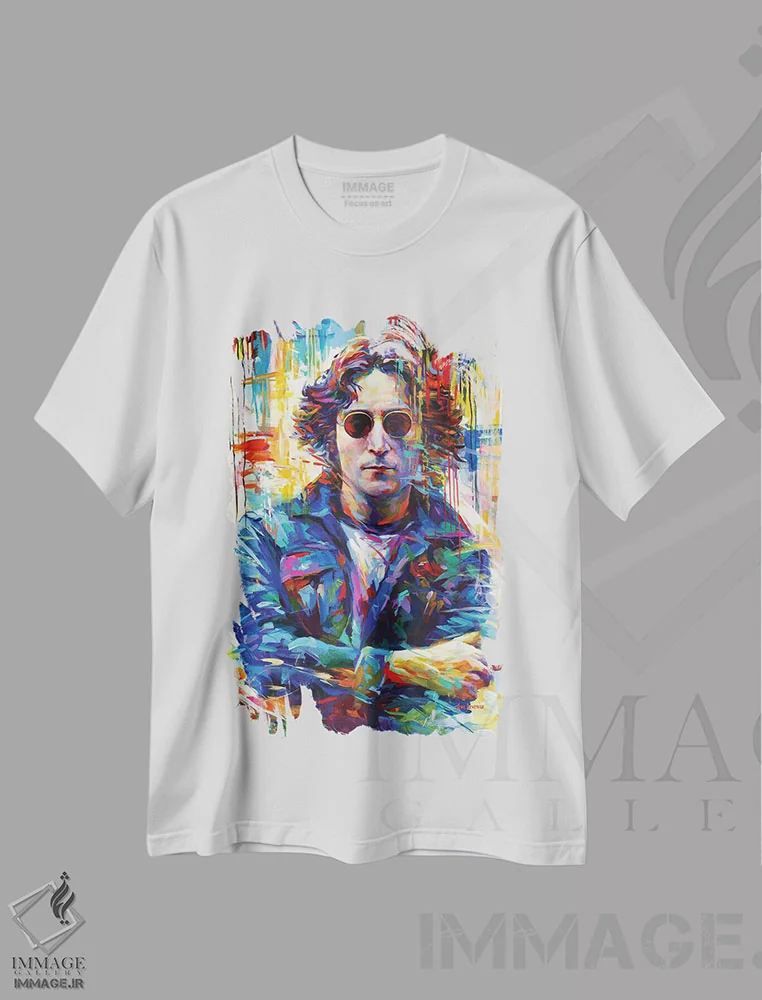تیشرت سفید طرح دار جان لنون، هنر فاخر معاصر اثر لئون دوونیس | فروشگاه ایماژ