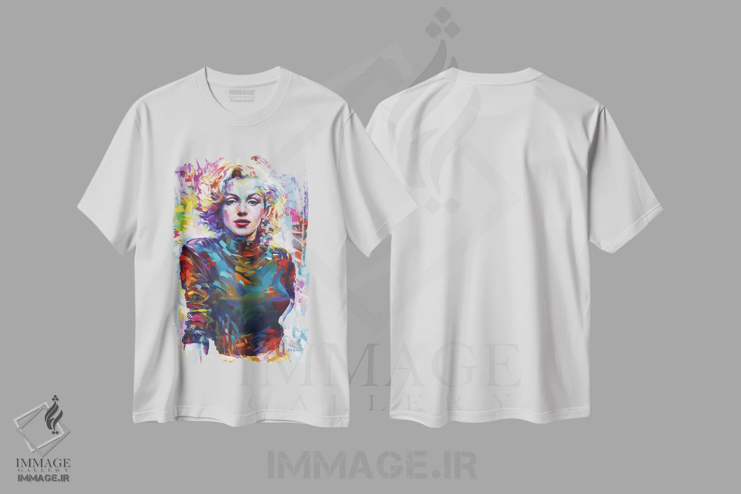 تیشرت سفید طرح دار مرلین مونرو ۶، هنر فاخر معاصر اثر لئون دوونیس | فروشگاه ایماژ