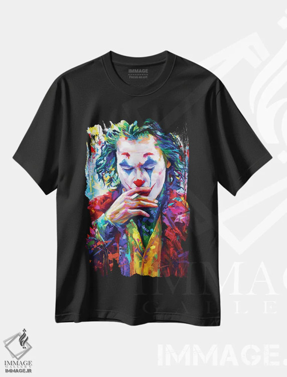 تیشرت مشکی طرح دار جوکر ۲، هنر فاخر معاصر اثر لئون دوونیس | فروشگاه ایماژ